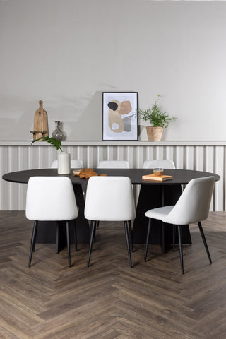 Venture Home Bootcut Ovalt matbord - Svart / Svart Fanéer +Nattmatstol - Svart / Vit PU _6
