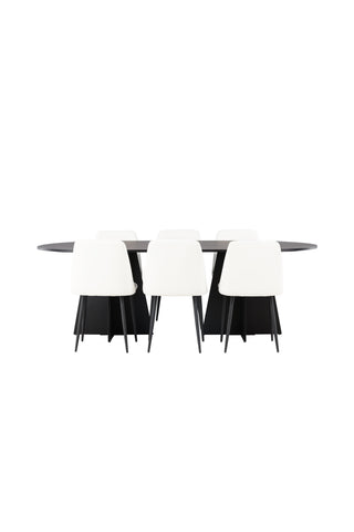 Venture Home Bootcut Ovalt matbord - Svart / Svart Fanéer +Nattmatstol - Svart / Vit PU _6