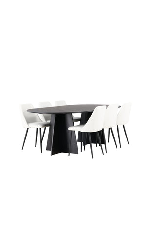 Venture Home Bootcut Ovalt matbord - Svart / Svart Fanéer +Nattmatstol - Svart / Vit PU _6