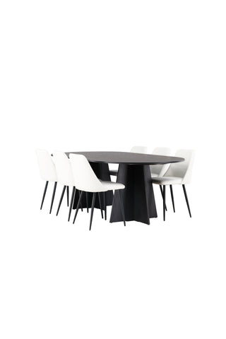 Venture Home Bootcut Ovalt matbord - Svart / Svart Fanéer +Nattmatstol - Svart / Vit PU _6