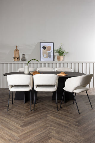 Venture Home Bootcut Ovalt matbord - Svart / Svart Fanéer +Day Dining Chair - Mattsvart / Vit Linne _6