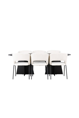 Venture Home Bootcut Ovalt matbord - Svart / Svart Fanéer +Day Dining Chair - Mattsvart / Vit Linne _6