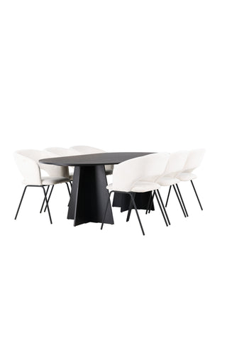 Venture Home Bootcut Ovalt matbord - Svart / Svart Fanéer +Day Dining Chair - Mattsvart / Vit Linne _6