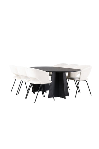 Venture Home Bootcut Ovalt matbord - Svart / Svart Fanéer +Day Dining Chair - Mattsvart / Vit Linne _6