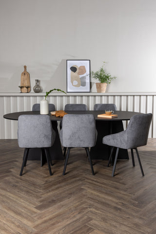 Venture Home Bootcut Ovalt matbord - Svart / Svart Fanéer +Rosie Matstol - Svart / Mörkgrå Tyg _6