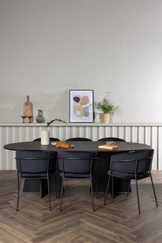 Venture Home Bootcut Ovalt matbord - Svart / Svart Fanéer +Selma Matstol - Svart / Svart sammet _6