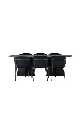 Venture Home Bootcut Ovalt matbord - Svart / Svart Fanéer +Selma Matstol - Svart / Svart sammet _6