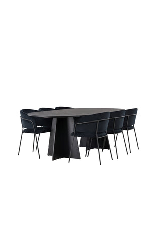 Venture Home Bootcut Ovalt matbord - Svart / Svart Fanéer +Selma Matstol - Svart / Svart sammet _6