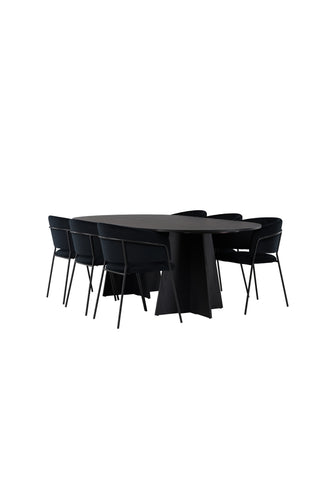 Venture Home Bootcut Ovalt matbord - Svart / Svart Fanéer +Selma Matstol - Svart / Svart sammet _6