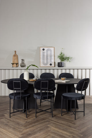 Venture Home Bootcut Ovalt matbord - Svart / Svart Fanéer +Stella Matstol - Svart / Svart sammet _6