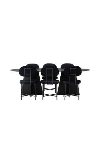Venture Home Bootcut Ovalt matbord - Svart / Svart Fanéer +Stella Matstol - Svart / Svart sammet _6