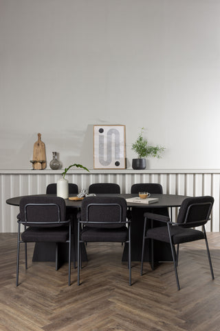 Venture Home Bootcut Ovalt matbord - Svart / Svart Fanéer +Yesterday Dining Chair - Svart / Svart Boucle _6