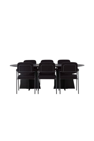 Venture Home Bootcut Ovalt matbord - Svart / Svart Fanéer +Yesterday Dining Chair - Svart / Svart Boucle _6