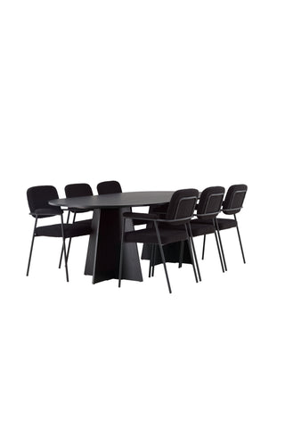 Venture Home Bootcut Ovalt matbord - Svart / Svart Fanéer +Yesterday Dining Chair - Svart / Svart Boucle _6