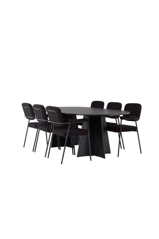 Venture Home Bootcut Ovalt matbord - Svart / Svart Fanéer +Yesterday Dining Chair - Svart / Svart Boucle _6