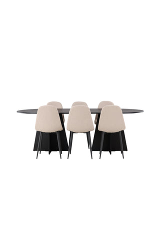 Venture Home Bootcut Ovalt matbord - Svart / Svart Fanéer +Polar Matstol - Svart / Beige Boucle _6