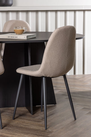 Venture Home Bootcut Ovalt matbord - Svart / Svart Fanéer +Polar Matstol - Svart / Beige Boucle _6