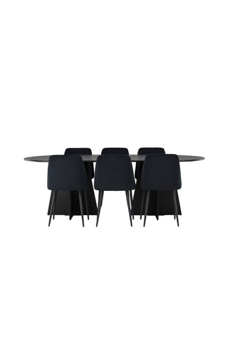 Venture Home Bootcut Ovalt matbord - Svart / Svart Fanéer +Nattmatstol - Svart / Svart sammet _6