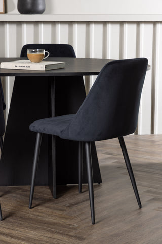 Venture Home Bootcut Ovalt matbord - Svart / Svart Fanéer +Nattmatstol - Svart / Svart sammet _6