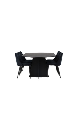 Venture Home Bootcut Ovalt matbord - Svart / Svart Fanéer +Nattmatstol - Svart / Svart sammet _6