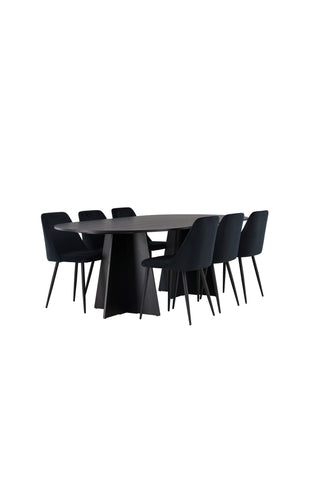 Venture Home Bootcut Ovalt matbord - Svart / Svart Fanéer +Nattmatstol - Svart / Svart sammet _6