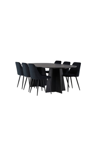 Venture Home Bootcut Ovalt matbord - Svart / Svart Fanéer +Nattmatstol - Svart / Svart sammet _6