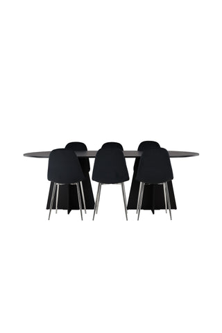 Venture Home Bootcut Ovalt matbord - Svart / Svart Fanéer +Polar Matstol - Svart sammet / Krom _6