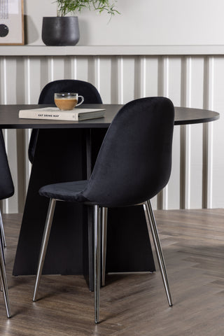Venture Home Bootcut Ovalt matbord - Svart / Svart Fanéer +Polar Matstol - Svart sammet / Krom _6