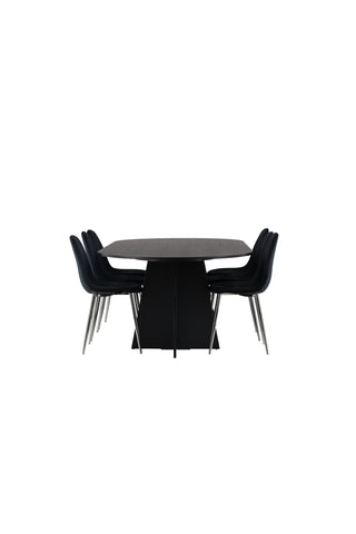 Venture Home Bootcut Ovalt matbord - Svart / Svart Fanéer +Polar Matstol - Svart sammet / Krom _6