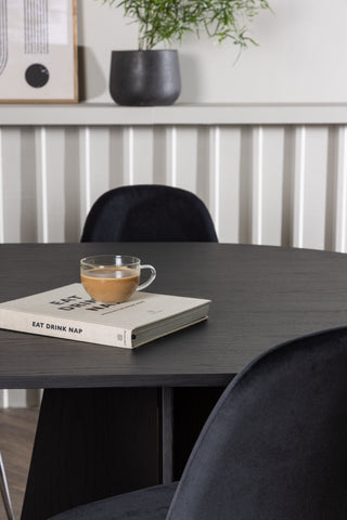 Venture Home Bootcut Ovalt matbord - Svart / Svart Fanéer +Polar Matstol - Svart sammet / Krom _6