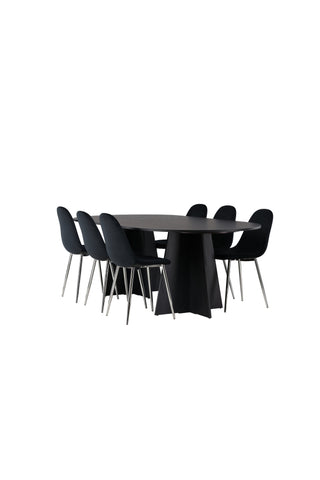 Venture Home Bootcut Ovalt matbord - Svart / Svart Fanéer +Polar Matstol - Svart sammet / Krom _6
