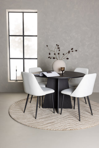 Venture Home Bootcut Runt Matbord - Svart / Svart Fanéer +Night Dining Chair - Svart / Vit PU _4