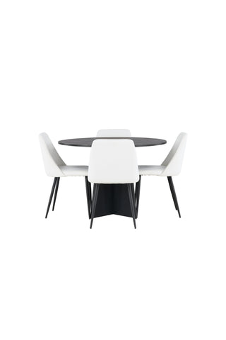 Venture Home Bootcut Runt Matbord - Svart / Svart Fanéer +Night Dining Chair - Svart / Vit PU _4