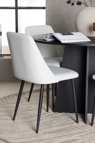 Venture Home Bootcut Runt Matbord - Svart / Svart Fanéer +Night Dining Chair - Svart / Vit PU _4