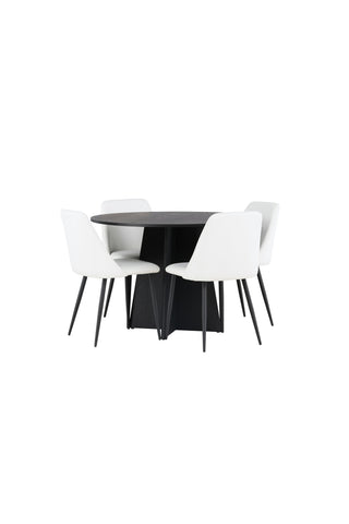 Venture Home Bootcut Runt Matbord - Svart / Svart Fanéer +Night Dining Chair - Svart / Vit PU _4