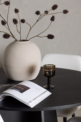Venture Home Bootcut Runt Matbord - Svart / Svart Fanéer +Night Dining Chair - Svart / Vit PU _4