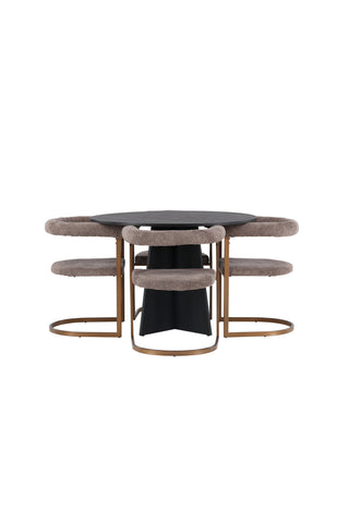Venture Home Bootcut Runt matbord - Svart / Svart Fanéer + Morgonmatstol - Svart / Svart Boucle _4