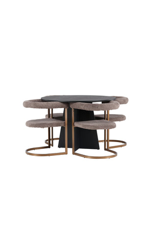 Venture Home Bootcut Runt matbord - Svart / Svart Fanéer + Morgonmatstol - Svart / Svart Boucle _4
