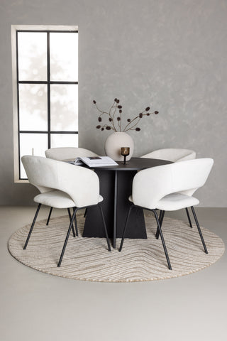 Venture Home Bootcut Runt Matbord - Svart / Svart Fanéer +Day Dining Chair - Mattsvart / Vit Linne _4