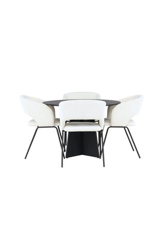Venture Home Bootcut Runt Matbord - Svart / Svart Fanéer +Day Dining Chair - Mattsvart / Vit Linne _4