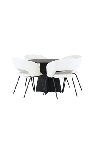 Venture Home Bootcut Runt Matbord - Svart / Svart Fanéer +Day Dining Chair - Mattsvart / Vit Linne _4