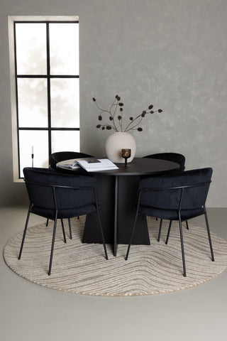 Venture Home Bootcut Runt Matbord - Svart / Svart Fanéer +Selma Matstol - Svart / Svart Sammet _4