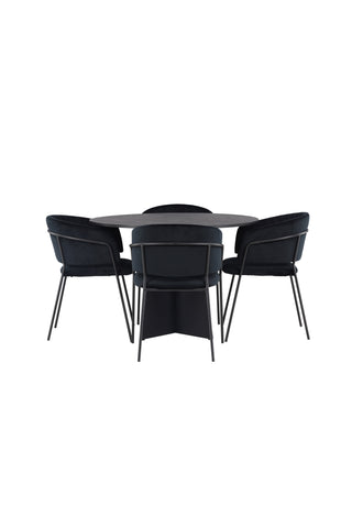 Venture Home Bootcut Runt Matbord - Svart / Svart Fanéer +Selma Matstol - Svart / Svart Sammet _4