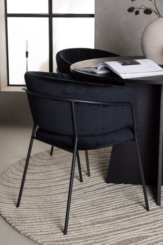 Venture Home Bootcut Runt Matbord - Svart / Svart Fanéer +Selma Matstol - Svart / Svart Sammet _4
