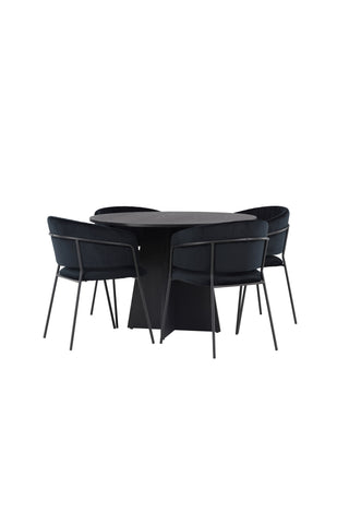 Venture Home Bootcut Runt Matbord - Svart / Svart Fanéer +Selma Matstol - Svart / Svart Sammet _4