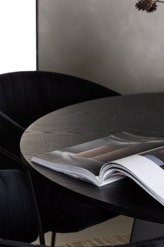 Venture Home Bootcut Runt Matbord - Svart / Svart Fanéer +Selma Matstol - Svart / Svart Sammet _4