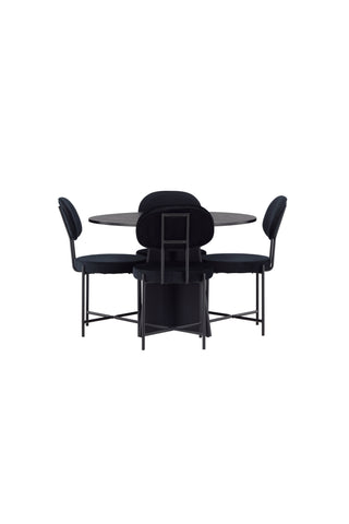 Venture Home Bootcut Runt matbord - Svart / Svart Fanéer +Stella Matstol - Svart / Svart sammet _4