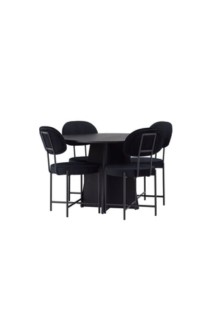 Venture Home Bootcut Runt matbord - Svart / Svart Fanéer +Stella Matstol - Svart / Svart sammet _4