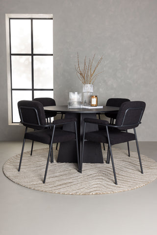 Venture Home Bootcut Runt matbord - Svart / Svart Fanéer +Yesterday Dining Chair - Svart / Svart Boucle _4
