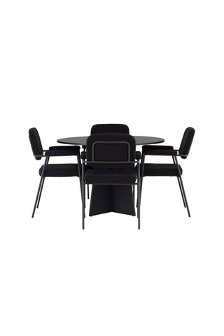 Venture Home Bootcut Runt matbord - Svart / Svart Fanéer +Yesterday Dining Chair - Svart / Svart Boucle _4